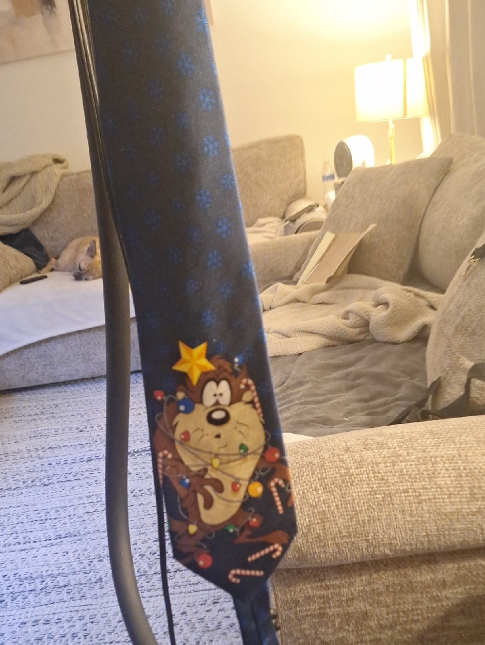 Source Unknown Navy Blue Tie with Taz Cartoon and Multicolor Accents